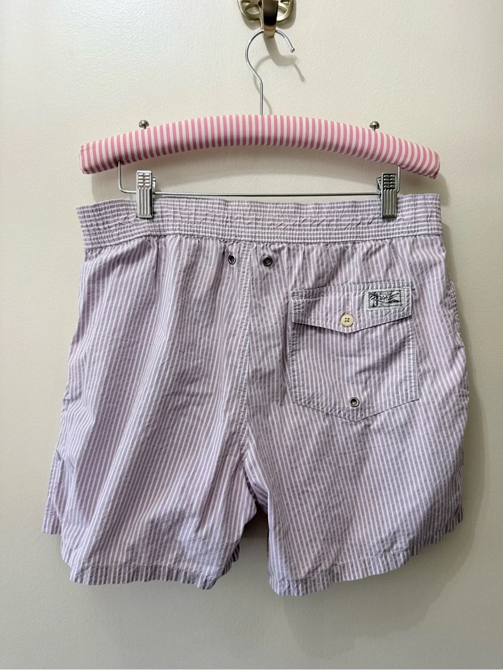 Polo Ralph Lauren Men's Swim Shorts Swimsuit Seersucker Pony Logo Purple White S